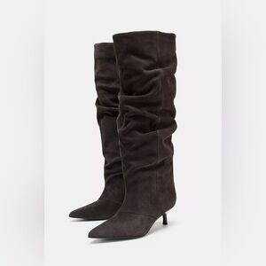 Zara Elegant Natural Suede Brown Knee-High Women's Boots